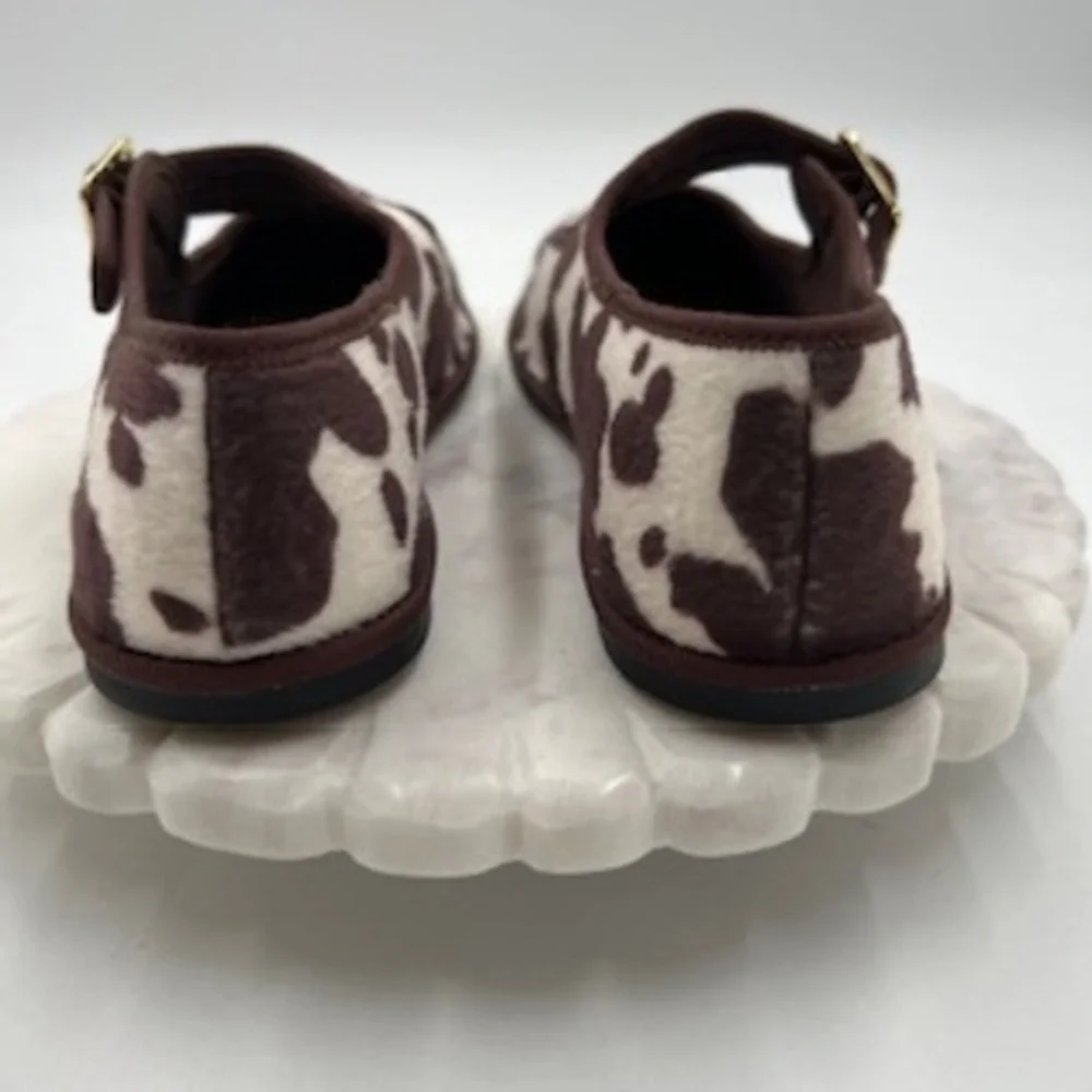 Universal Thread Womens Cow Print Mary Jane‎ Flats Brown White Size 10 NEW